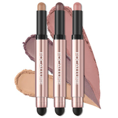 FOCALLURE Peach Blossom no-crease sticks provide base color for quick crease-free looks