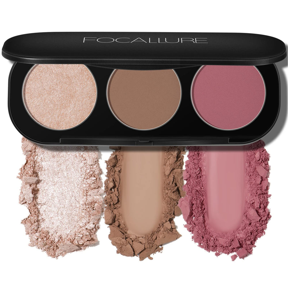 FOCALLURE 3-in-1 palette compact for versatile blush, bronzer, and highlighter makeup