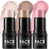 FOCALLURE 3 Pcs Cream Contour Sticks pack swatches for silky blend and easy sculpting.
