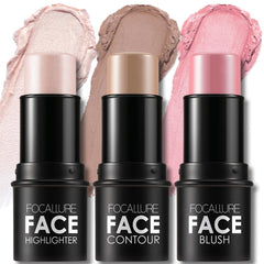 FOCALLURE 3 Pcs Cream Contour Sticks pack swatches for silky blend and easy sculpting.