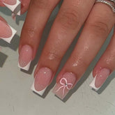 Foccna pink glossy full-cover nails in white square shape for a chic manicure