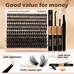 Focipeysa matte black D curl clusters for natural yet bold lashes