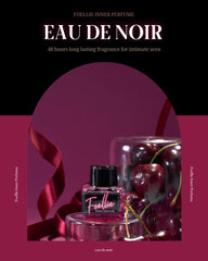 Foellie Eau de Noir perfume bottle cap close-up highlighting compact design.