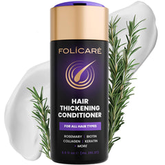 FOLICARE thickening conditioner bottle close-up for fuller-looking hair