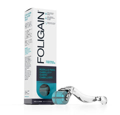Foligain hair and scalp roller close-up with 540 titanium needles for gentle scalp stimulation.
