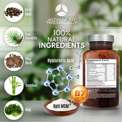 FoliGROWTH label close-up showing 28 herbs and vitamins.