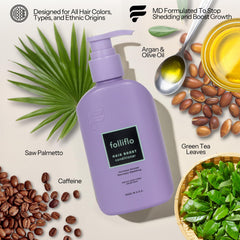 Folliflo conditioner pouring to reveal easy application for effortless daily conditioning.