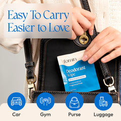 FOMIN underarm wipe in use for quick refreshing protection.