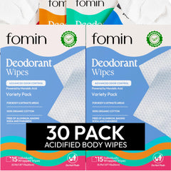 FOMIN Acidified Travel Deodorant Wipes variety pack pack shot for portable freshness.