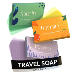 FOMIN orange sheets antibacterial soap for quick travel hand washing.