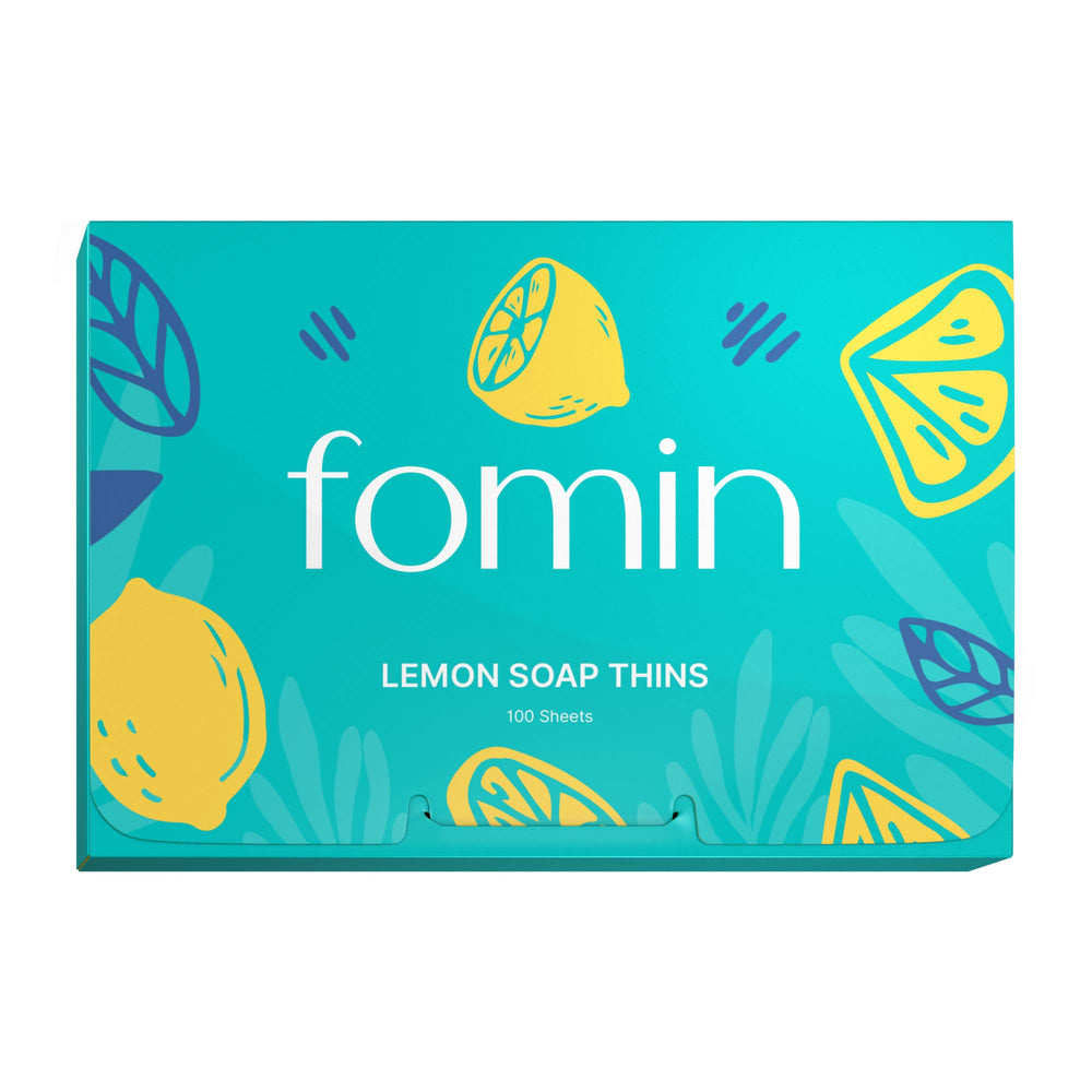 FOMIN antibacterial paper soap sheets in lemon packaging for outdoor use