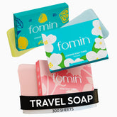 FOMIN paper soap sheets in rose fragrance for quick hand washing on the go.