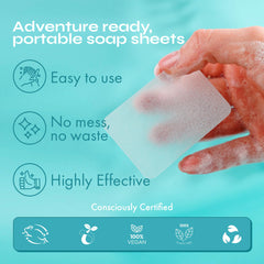 FOMIN Tea Tree sheets shown in a travel kit setup.