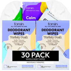 FOMIN travel wipes packaging shows compact, on-the-go design for quick refresh.
