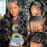 Fongly body wave lace front wig close-up showing natural texture for versatile styling