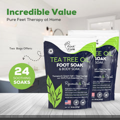 FOOT CURE Tea Tree Oil foot soak with Epsom salt crystals.