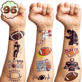 96PCS Football pre-cut tattoos package front, ideal for quick party favors.