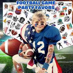 96PCS Football pre-cut tattoos sheets view, showing eight design sheets.