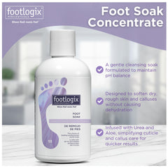 Footlogix Foot Soak Concentrate in tub, soothing foot soak for tired feet.