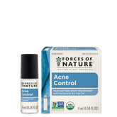 Forces of Nature acne rollerball close-up shows precise on-spot treatment for breakouts.