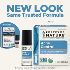 Forces of Nature acne spot treatment application demonstrates fast, targeted skin care.