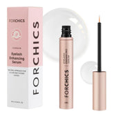 ForChics eyelash growth serum bottle closeup shows hormone-free formula for daily lash care.