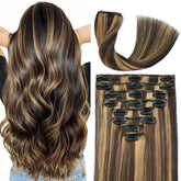 Forede clip-in extensions with seamless balayage dark brown for natural-looking added volume.