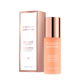 FOREO Supercharged triple-action serum bottle close-up highlighting firming and hydration