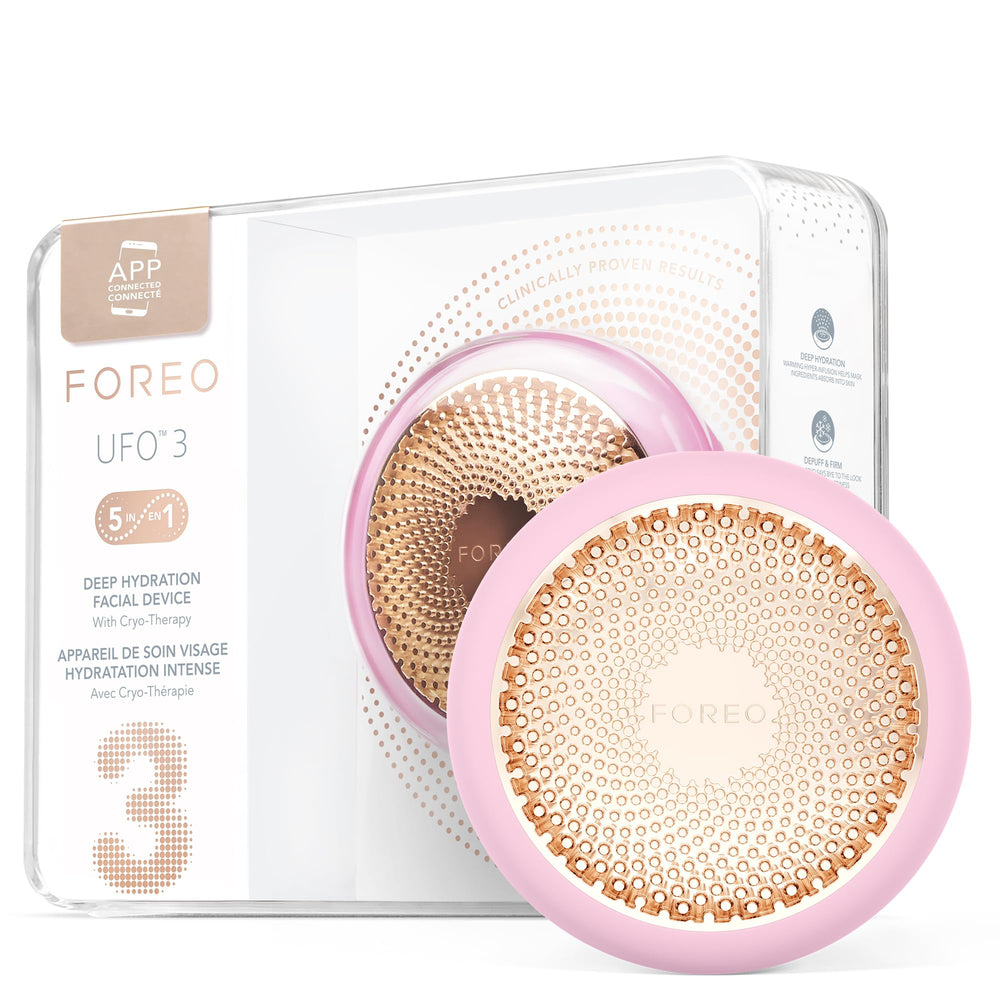 FOREO UFO 3 in use with deep face mask for hydrated, radiant skin