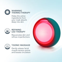Foreo UFO 3 go red light therapy panel illuminating skin for revitalization.