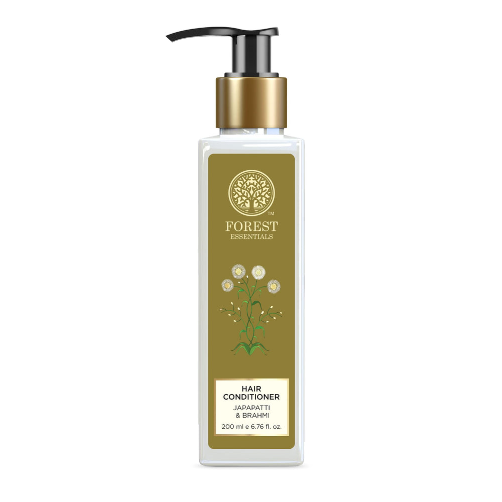 Forest Essentials Japapatti Brahmi conditioner bottle pour for easy application