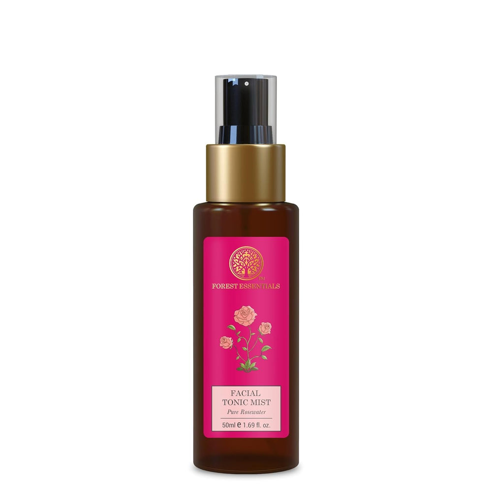 Forest Essentials Rosewater Tonic Mist bottle delivering refreshing hydration.