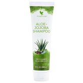 Forever Living Aloe-Jojoba Shampoo bottle front with tropical fragrance and refreshing look.