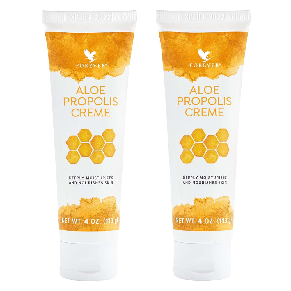 Forever Living Aloe Propolis Creme jar closeup showing creamy texture for nourishing skin