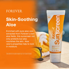 Forever Living Aloe Sunscreen SPF 30 texture close-up, smooth application and quick absorption.