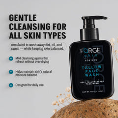 Forge Skin Beef Tallow Face Wash morning routine for hydration.