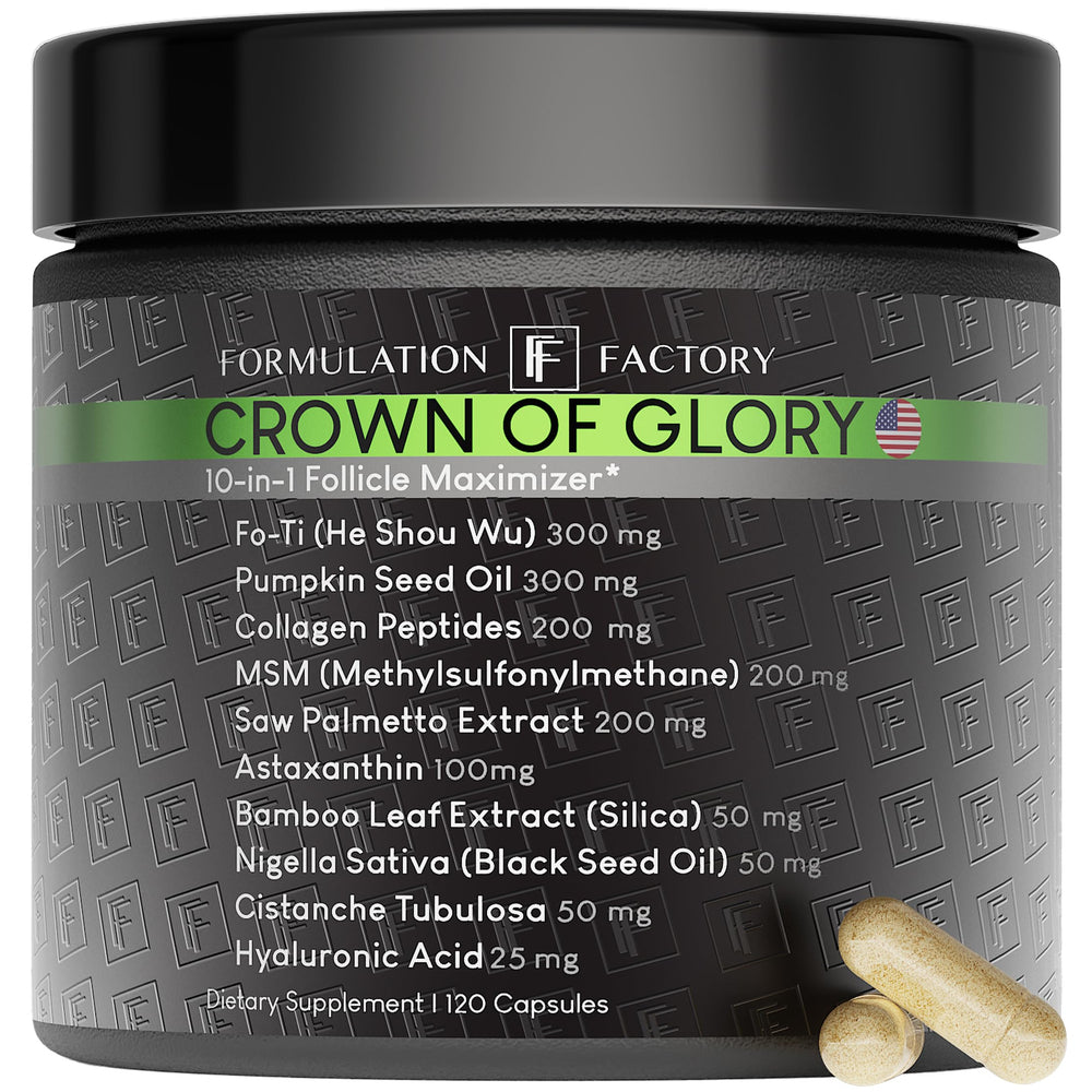 Formulation Factory Crown of Glory bottle front for thicker-looking hair