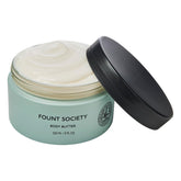 Fount Society Body Butter 8oz packaging close-up shows fragrance-free formula.
