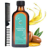 Fovcos Moroccan Argan Treatment oil bottle pour reveals premium nourishment for dry, damaged hair.