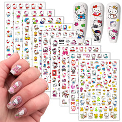 Foweso cat nail stickers 3D decal set showcases playful cartoon designs for chic nails.