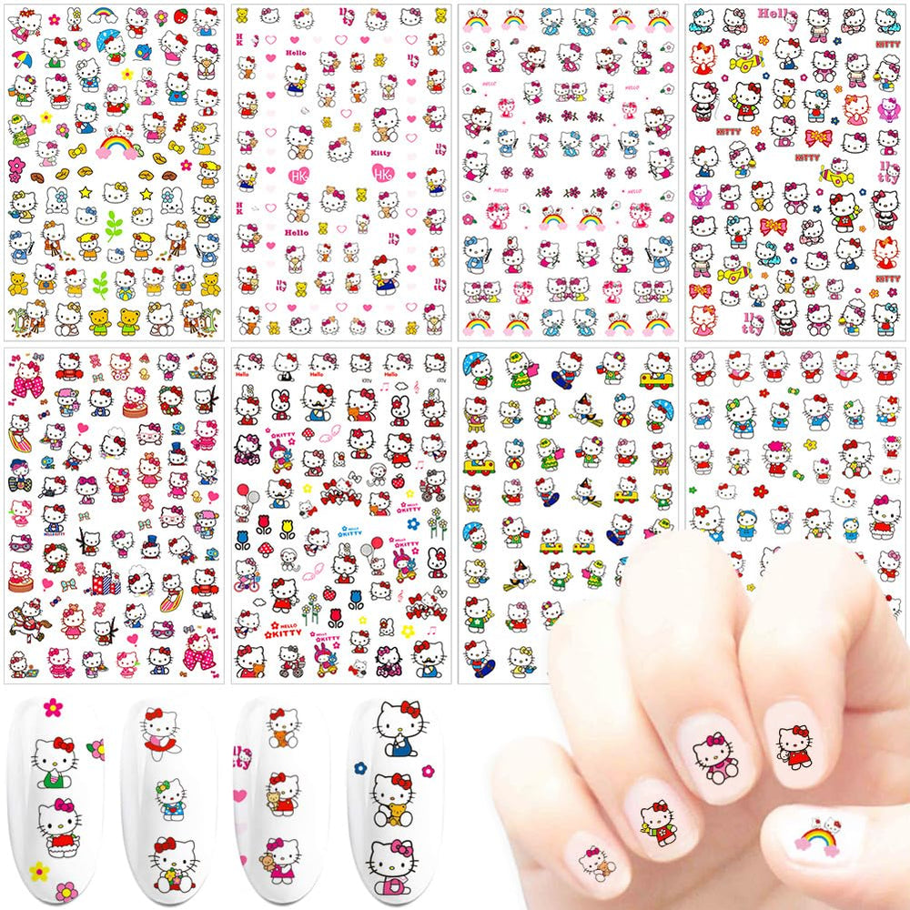 Foweso eight sheets cartoon cat nail stickers for quick manicure fun.