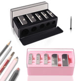 FOWSRHRG 5-hole long-point sharpener in black and pink, close-up for precise pencil points.