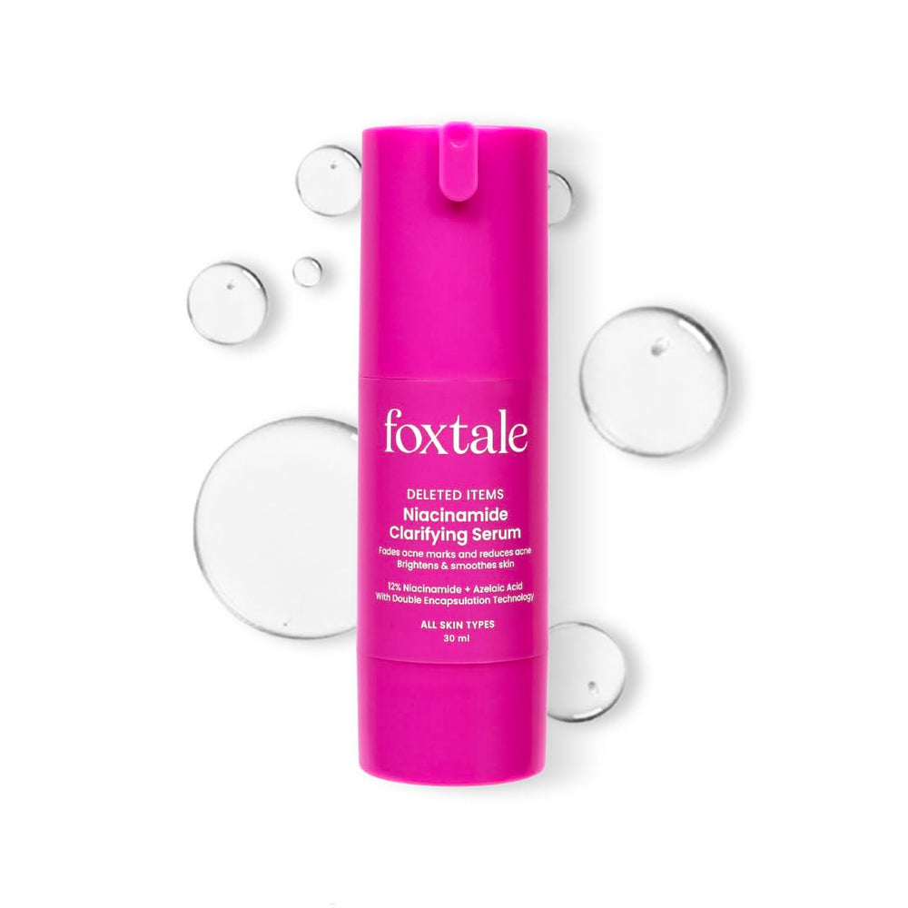 FoxTale 12% Niacinamide serum bottle highlighting complexion-brightening potential.