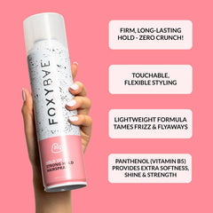 FoxyBae hair spray mist application demonstrates flexible hold
