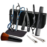 Fozirut barber scissors set shown with premium stainless blades for precise cuts.