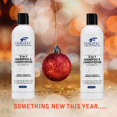 Fragfre 2-in-1 bottle pour highlights gentle cleansing and conditioning in one step.