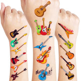 Frawharmone Love Guitar tattoos sheet with bright designs for party favors.