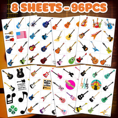 Frawharmone Love Guitar tattoos sheet offers kid-friendly, skin-safe decoration options.