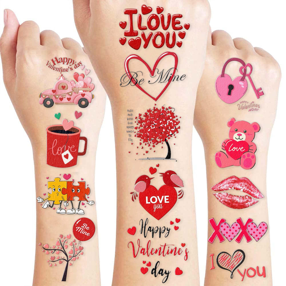 Frawharmone valentines tattoos pack cover, vibrant designs for quick party decor.