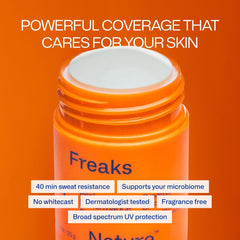 Eco-friendly packaging from Freaks of Nature Peak Performance Sun Stick, reef-safe and recycled materials.